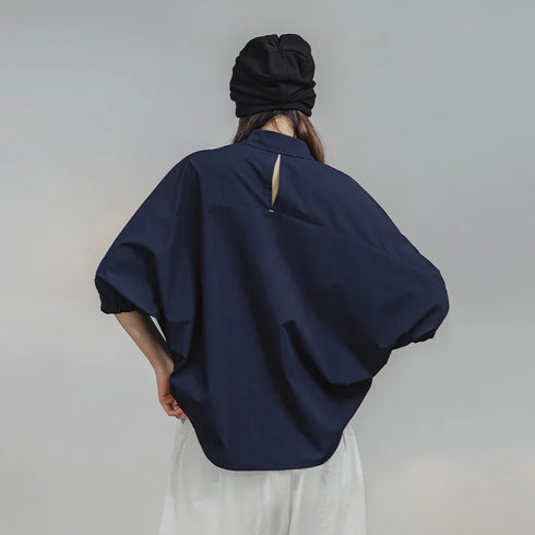 Women's 3/4 Sleeve Loose Blouse – Batwing Casual Shirt with Stand Collar, Spring & Summer Top